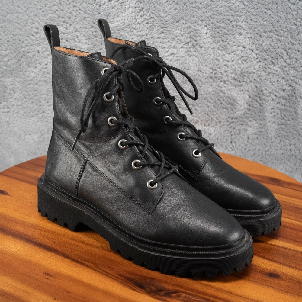 Madewell The Rayna Lace-Up Lug-Sole Black Leather Boots Size 10